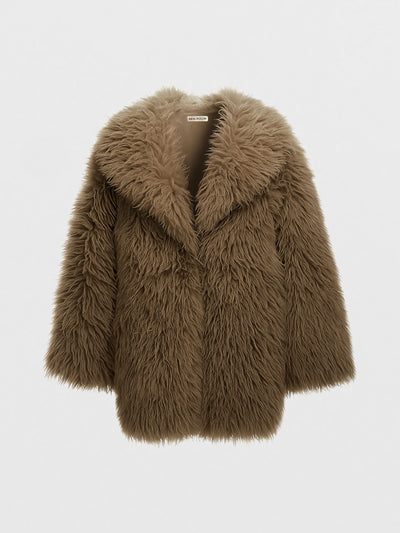 Abrigo de pelo rizado largo marrón