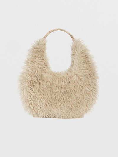 Bolso de pelo beige ovalado