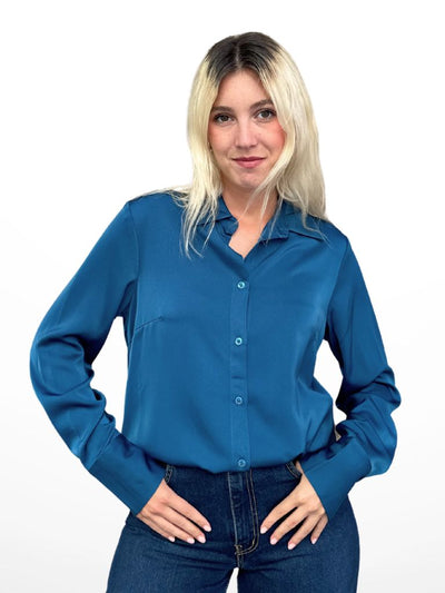 Camisa básica mujer fluida azul 