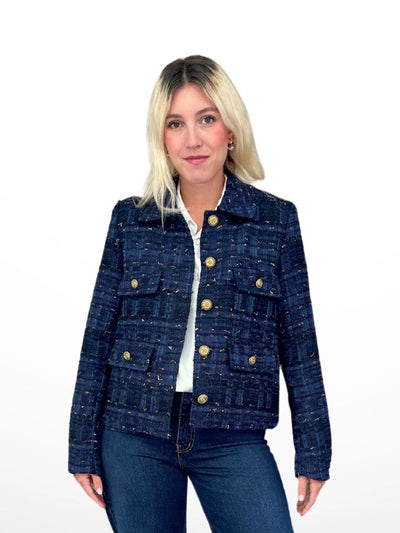 chaqueta tweed azul marino botones dorados