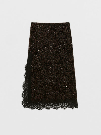 Falda de lentejuelas negra con encaje
