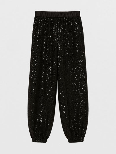 Pantalón bombacho de color negro de lentejuelas 