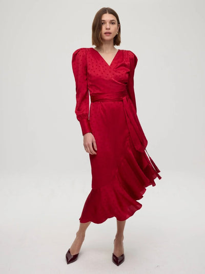 Vestido largo con flecos y lunares