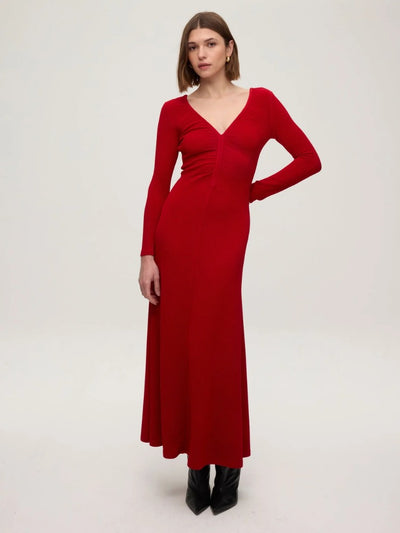 Vestido rojo escote v 